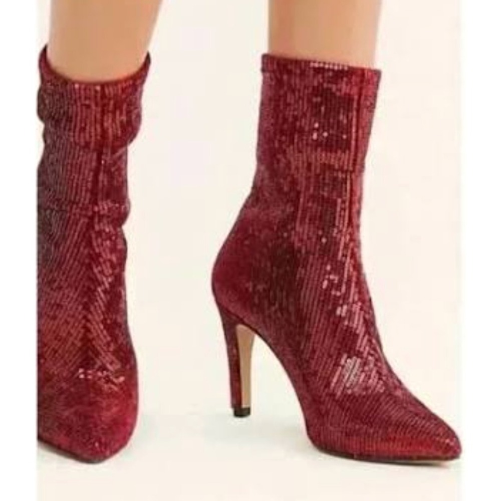Free People Harper Vegan Sequin Booties in Red sz 38 (US 8)